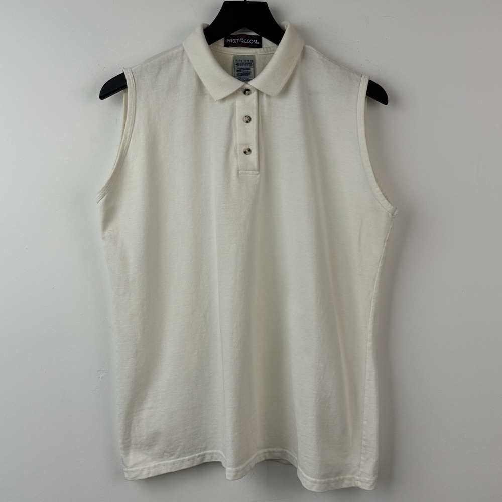 Fruit of the Loom Polo Shirt XL‎ 16-18 White Sleeveless Golf Pique Cotton Casual